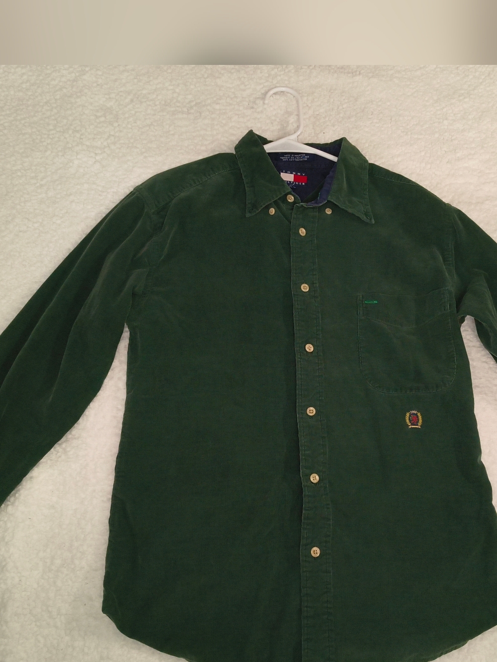 Tommy Hilfiger Corduroy Shirt Men Size L Green Button Down Long Sleeve Classic